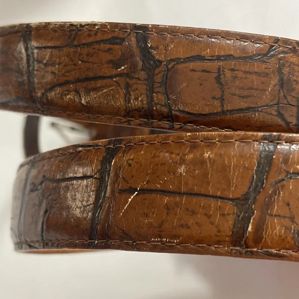 WORN Onyx Brighton Leather Belt Mens Sz 40 Brown #12506‎ Croc Alligator Embossed